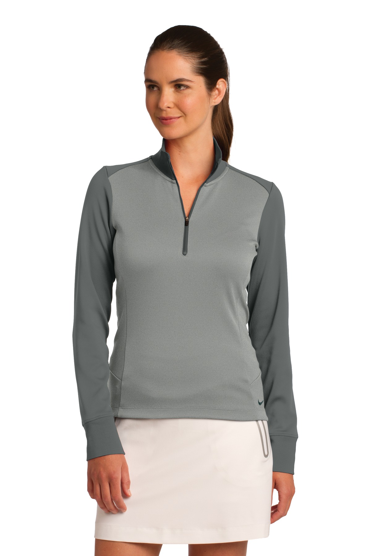 Nike Ladies Dri Fit 1/2 Zip Cover-Up - Athletic Grey Heather / Dark Grey -578674