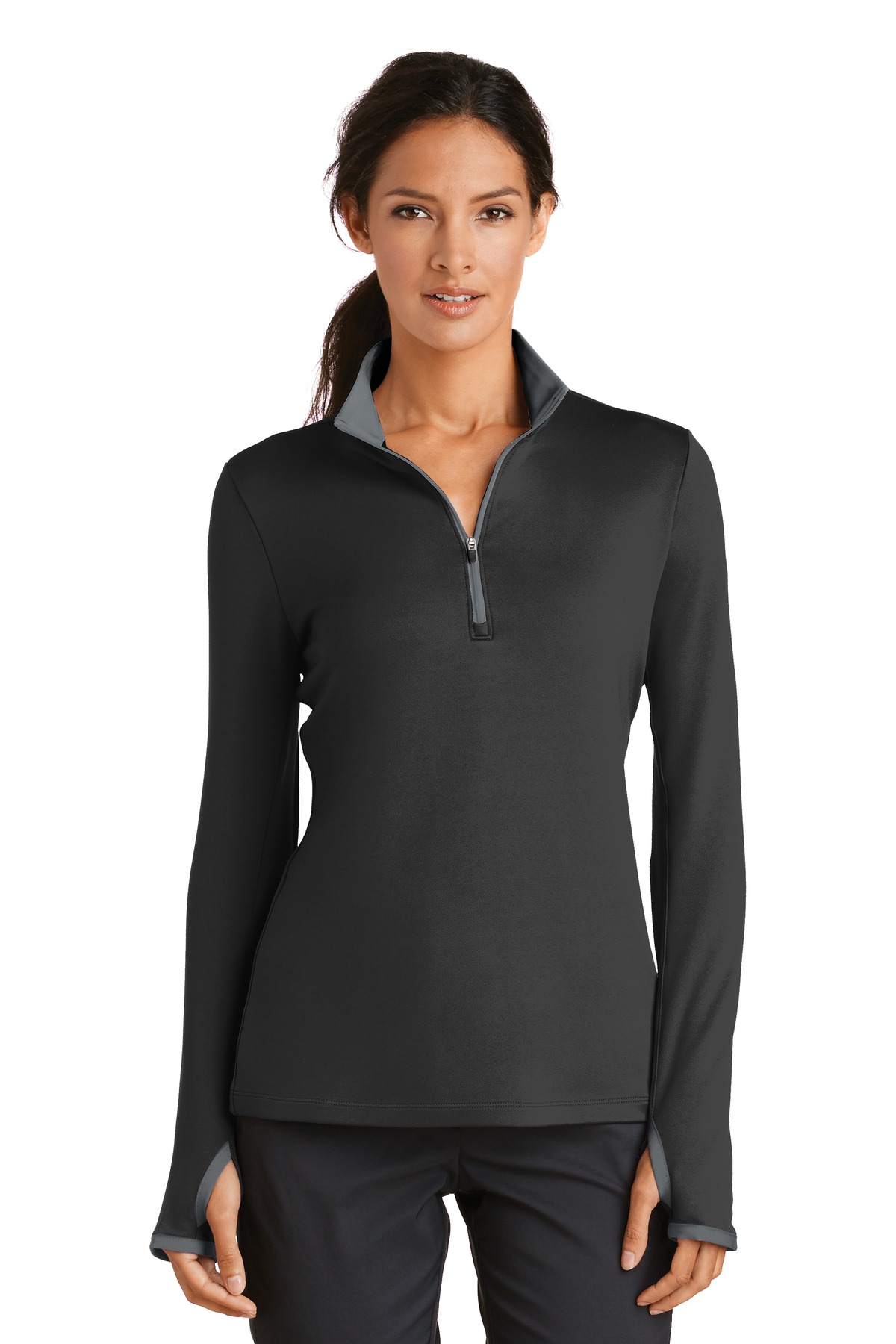 Nike Ladies Dri-Fit Stretch 1/2 Zip Cover Up Antracite Heather/Black -779796