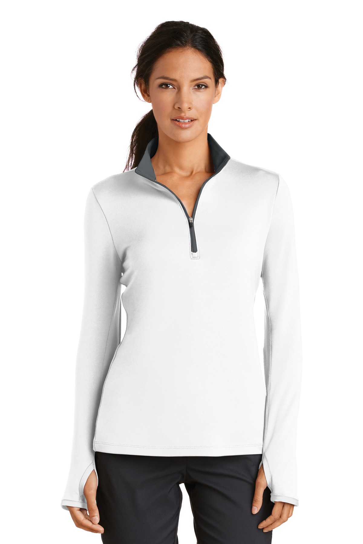 Nike Ladies Dri-Fit Stretch 1/2 Zip Cover Up Dark Grey/White-779796