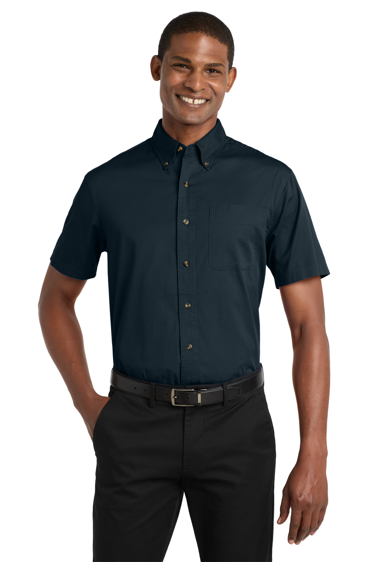 Short Sleeve Twill Shirt with/ left chest embroidered logo