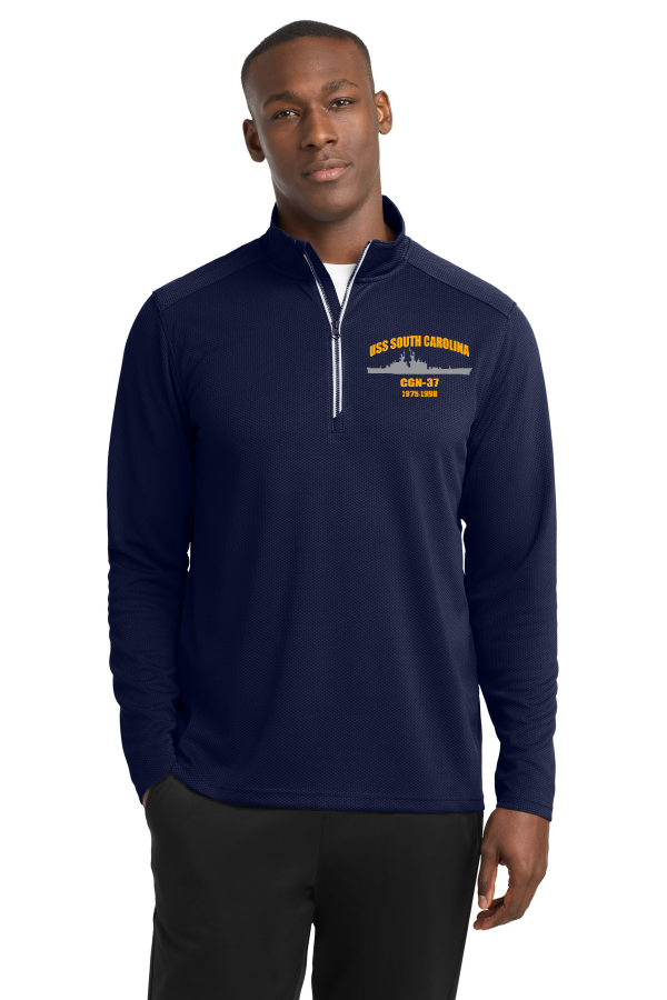 Embroidered Sport-Wick Textured 1/4-Zip Pullover
