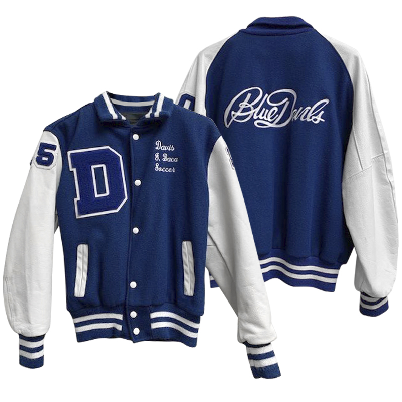 111 SET-IN SLEEVE LETTERMAN JACKET WITH BLUE DEVIL TEXT