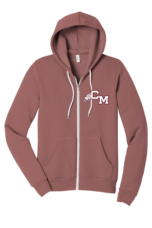 Mauve Lightweight Full-Zip Hoodie Sweatshirt CM logo