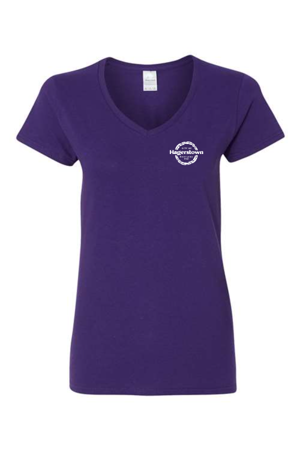 Wash Co Goes Purple Ladies V-neck Cotton T-shirt