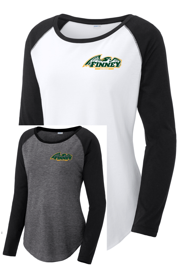 Ladies PosiCharge Long Sleeve Tri-Blend Wicking Scoop Neck Raglan Tee LST400LS Left Chest Logo