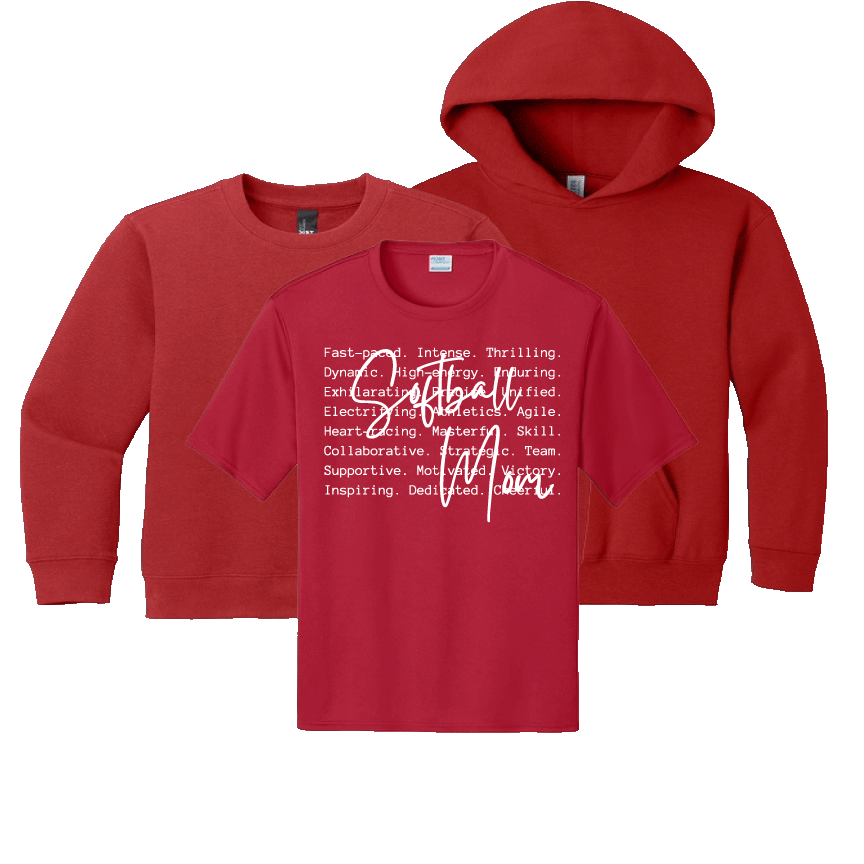 Softball Mom or Baseball Mom words on Red