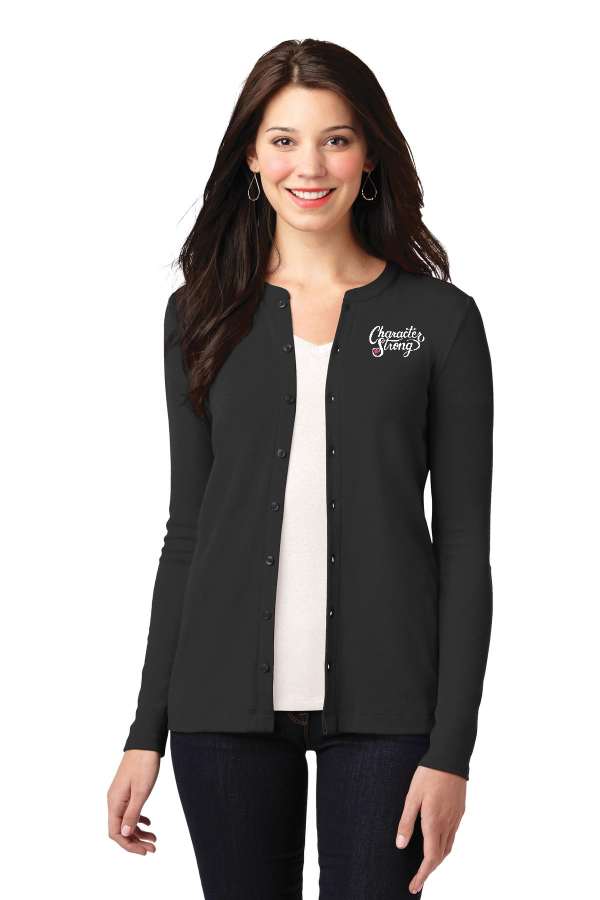 Women s Concept Stretch Button EMBROIDERED LOGO-Front Cardigan