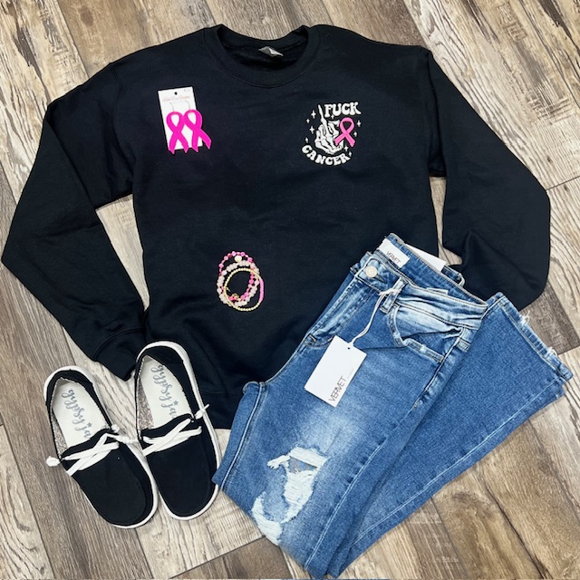 F Cancer Embroidered Crewneck Sweatshirt