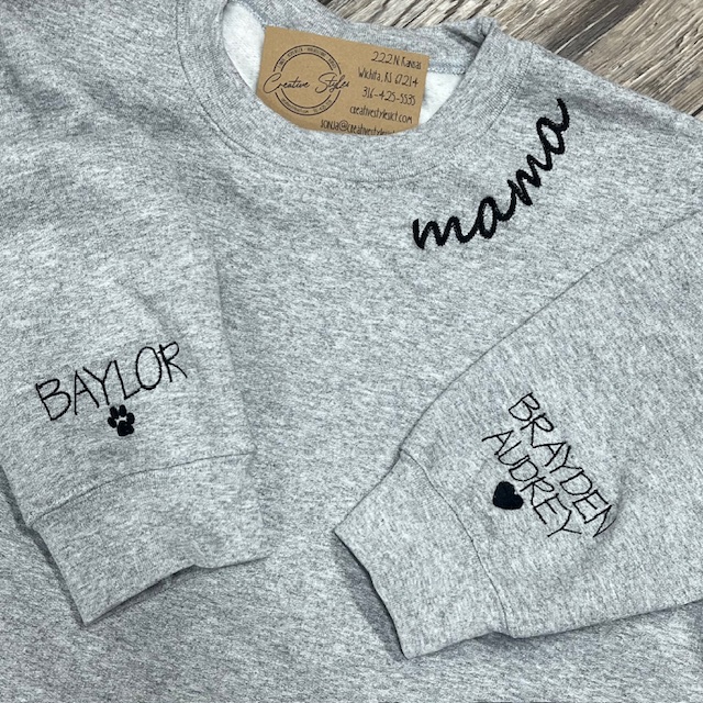 Custom Mama Embroidery Crewneck Sweatshirt