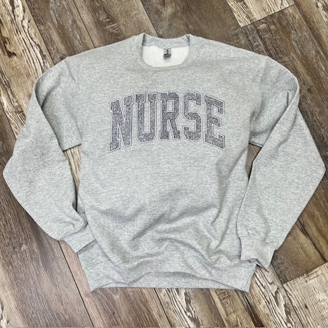 Nurse Embroidered Glitter Crewneck