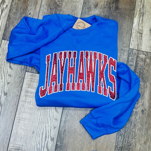 Jayhawks Glitter Embroidery Crewneck Sweatshirt