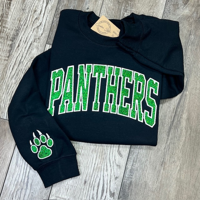 Panthers Glitter Embroidered  Crewneck