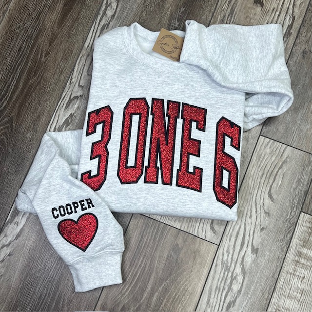 3 ONE 6 Glitter Embroidered Crewneck Sweatshirt