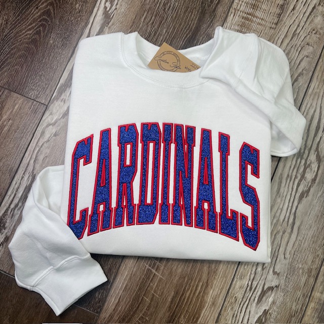Cardinals Glitter Embroidered Crewneck Sweatshirt