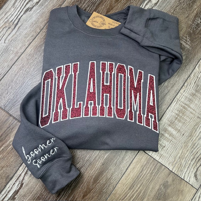 Oklahoma Glitter Embroidery Crewneck Sweatshirt