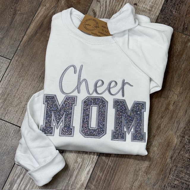 Cheer Mom Glitter Embroidered Sweatshirt