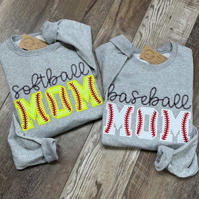 Baseball/Softball Mom Embroidered Crewneck Sweatshirt