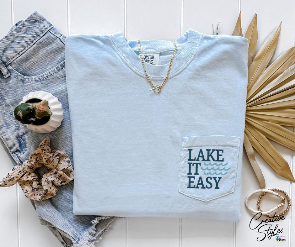 Lake It Easy Embroidered Pocket Tee