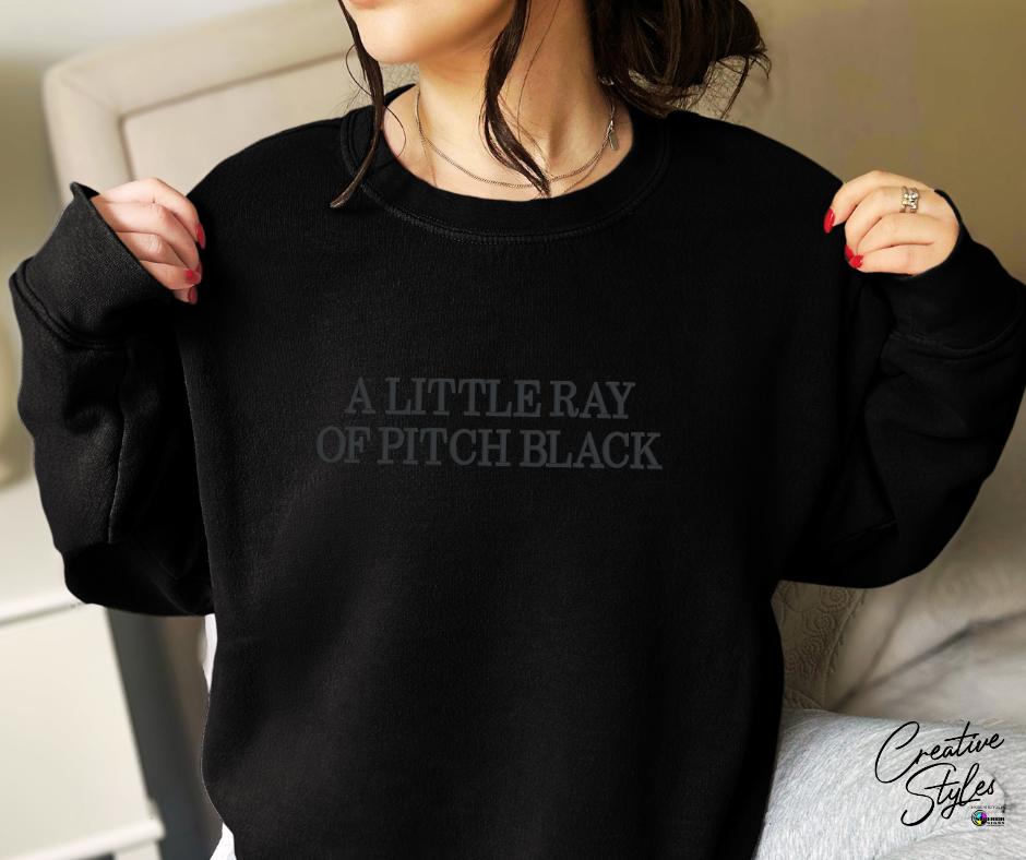 Little Ray of Pitch Black Embroidered Crewneck