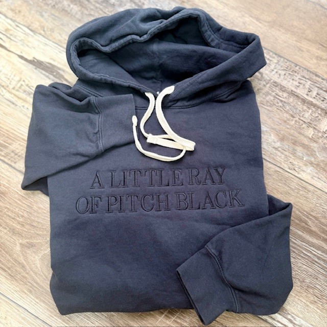 Little Ray of Pitch Black Embroidered Lightweight Hoodie
