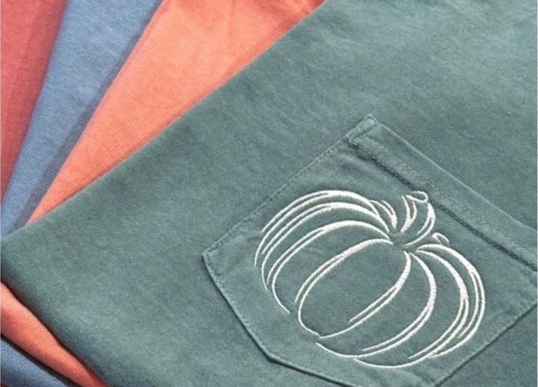 Embroidered Pumpkin Pocket Tee