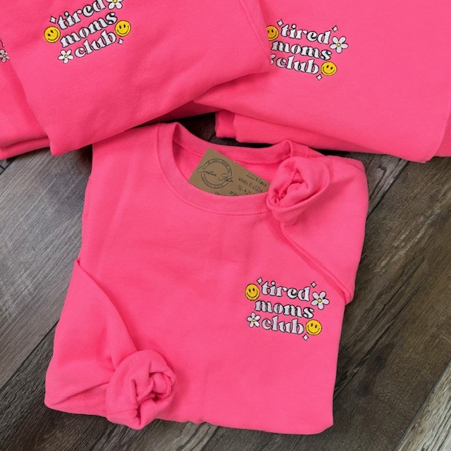 tired moms club Embroidered Crewneck