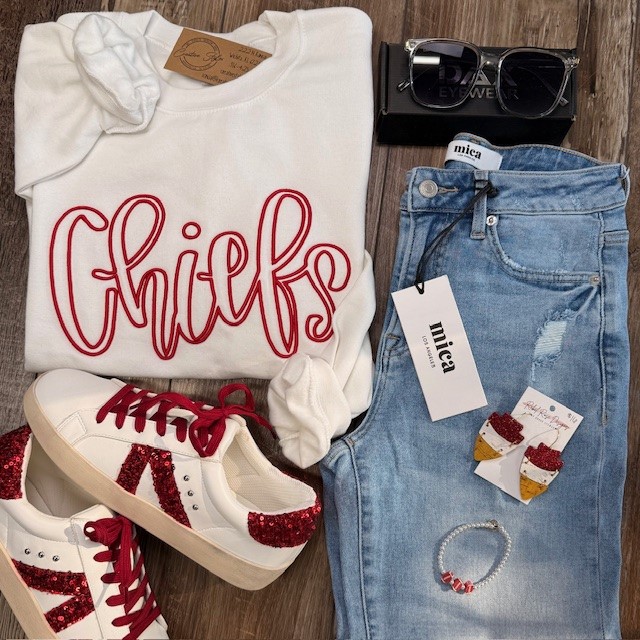 Chiefs Outline Puff Embroidered Crewneck