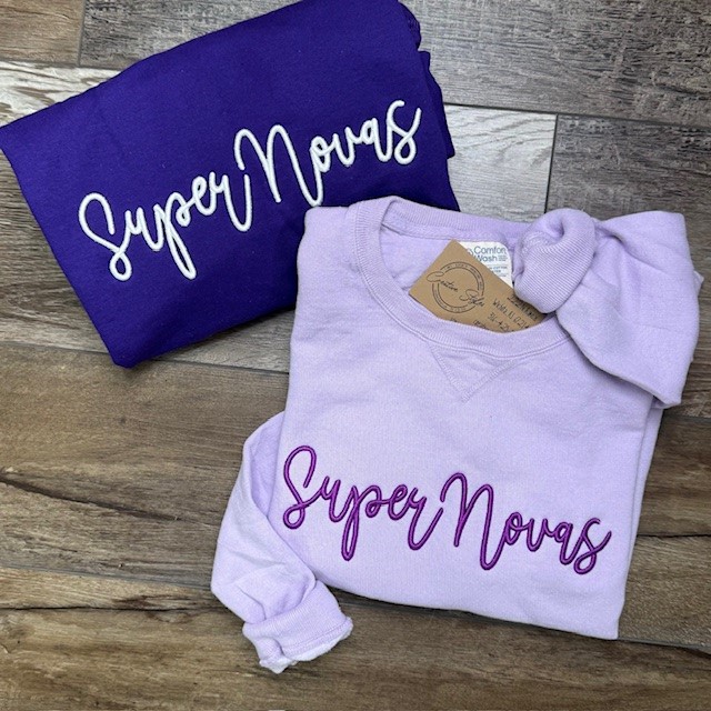 Super Novas Puff Embroidered Comfort Wash Puff Embroidered Crewneck Sweatshirt