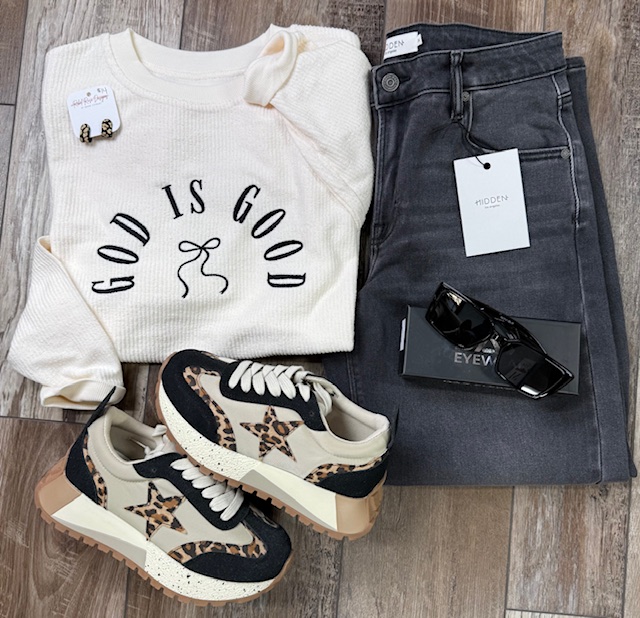 God is Good Embroidered Corded Crewneck Sweatshirt