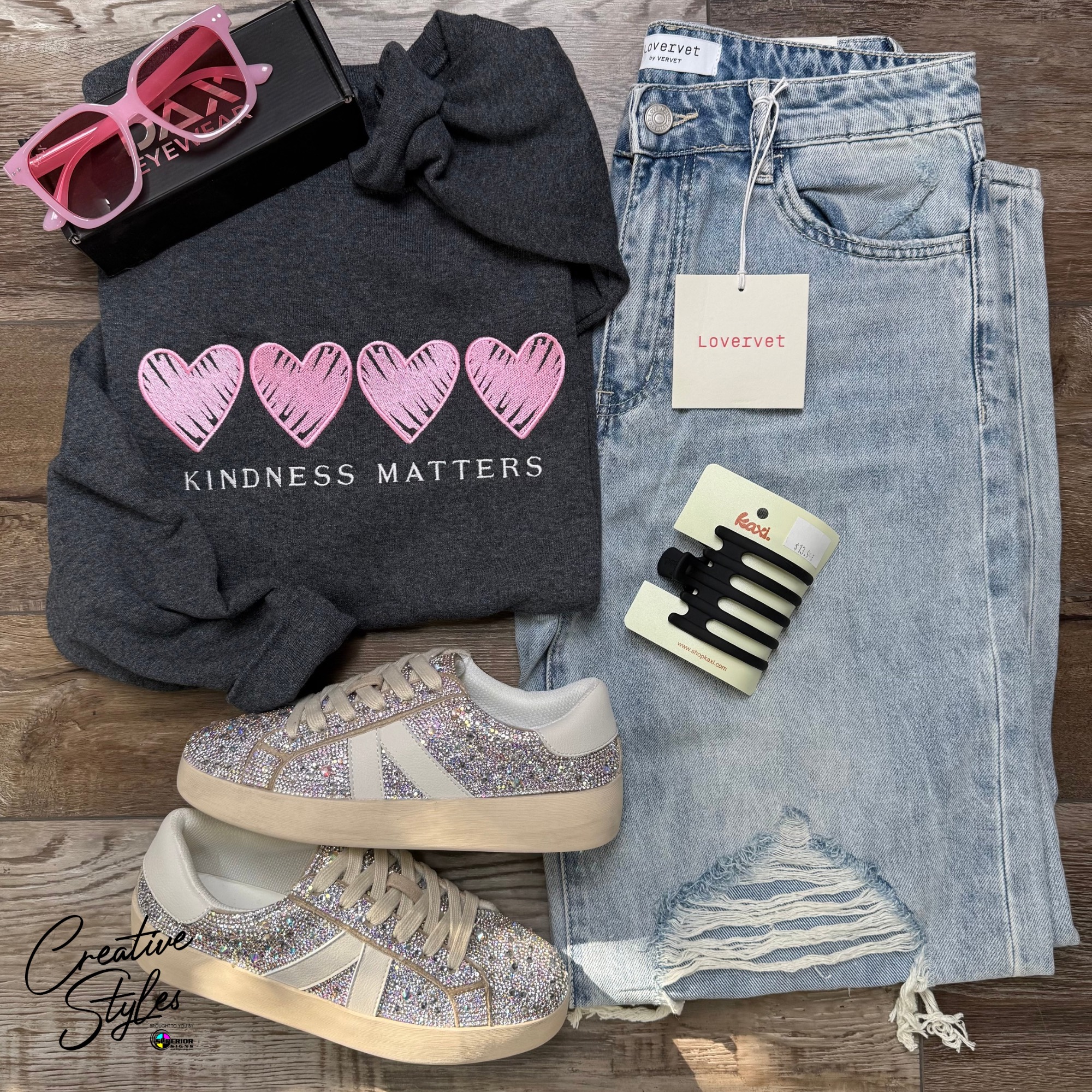 Kindness Matters Embroidered Crewneck Sweatshirt