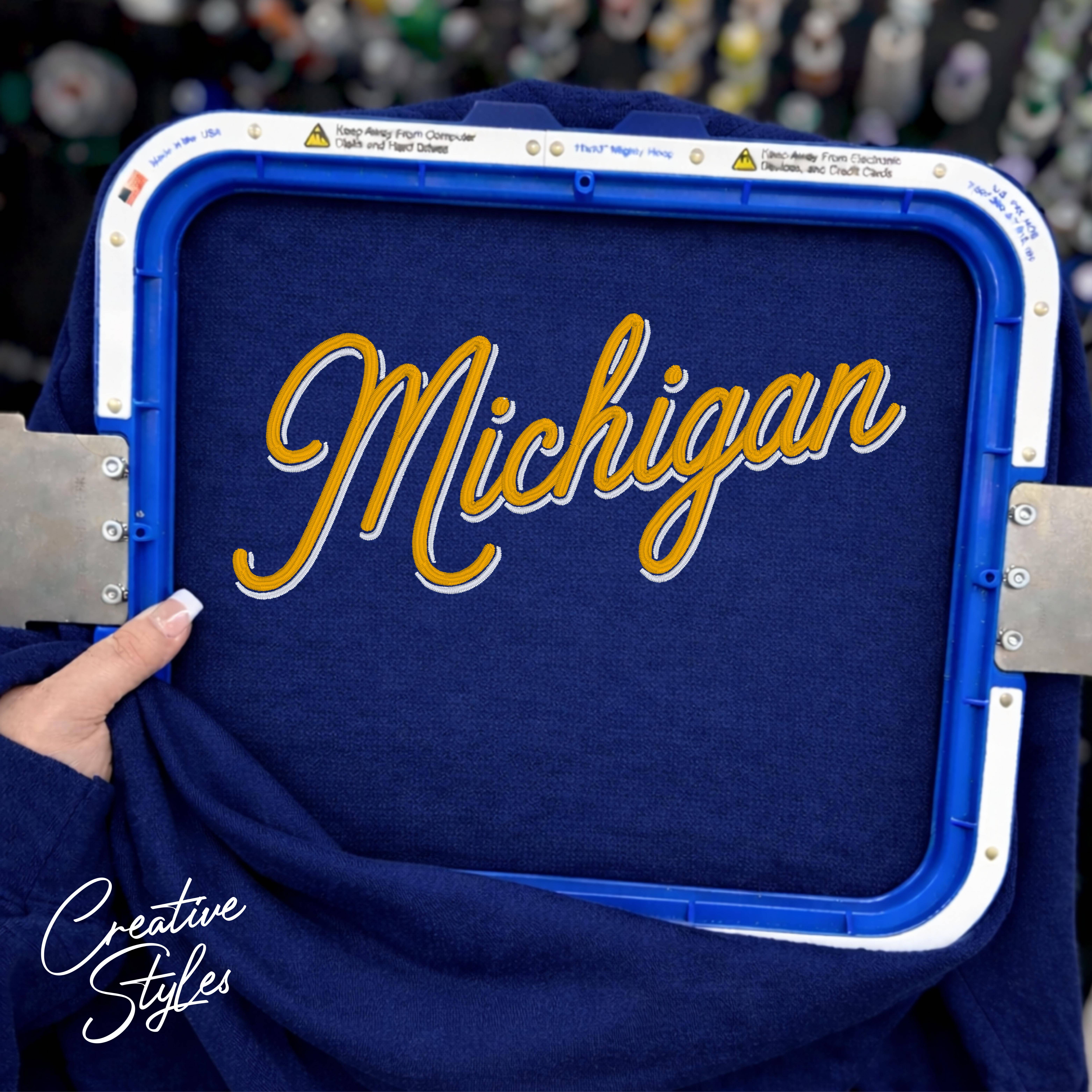 Michigan Shadow Script Embroidered Crewneck Sweatshirt