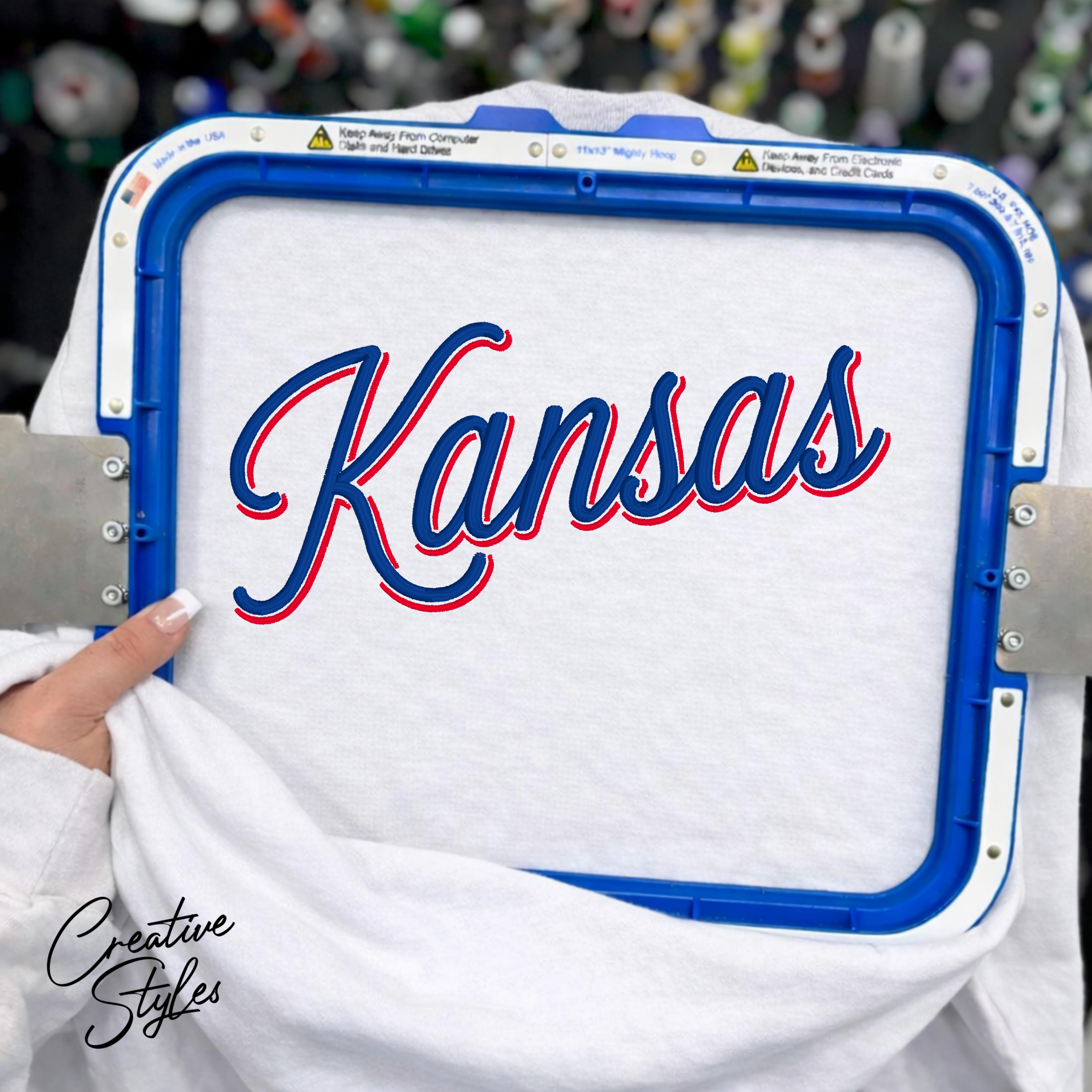 Kansas Shadow Script Embroidered Crewneck Sweatshirt