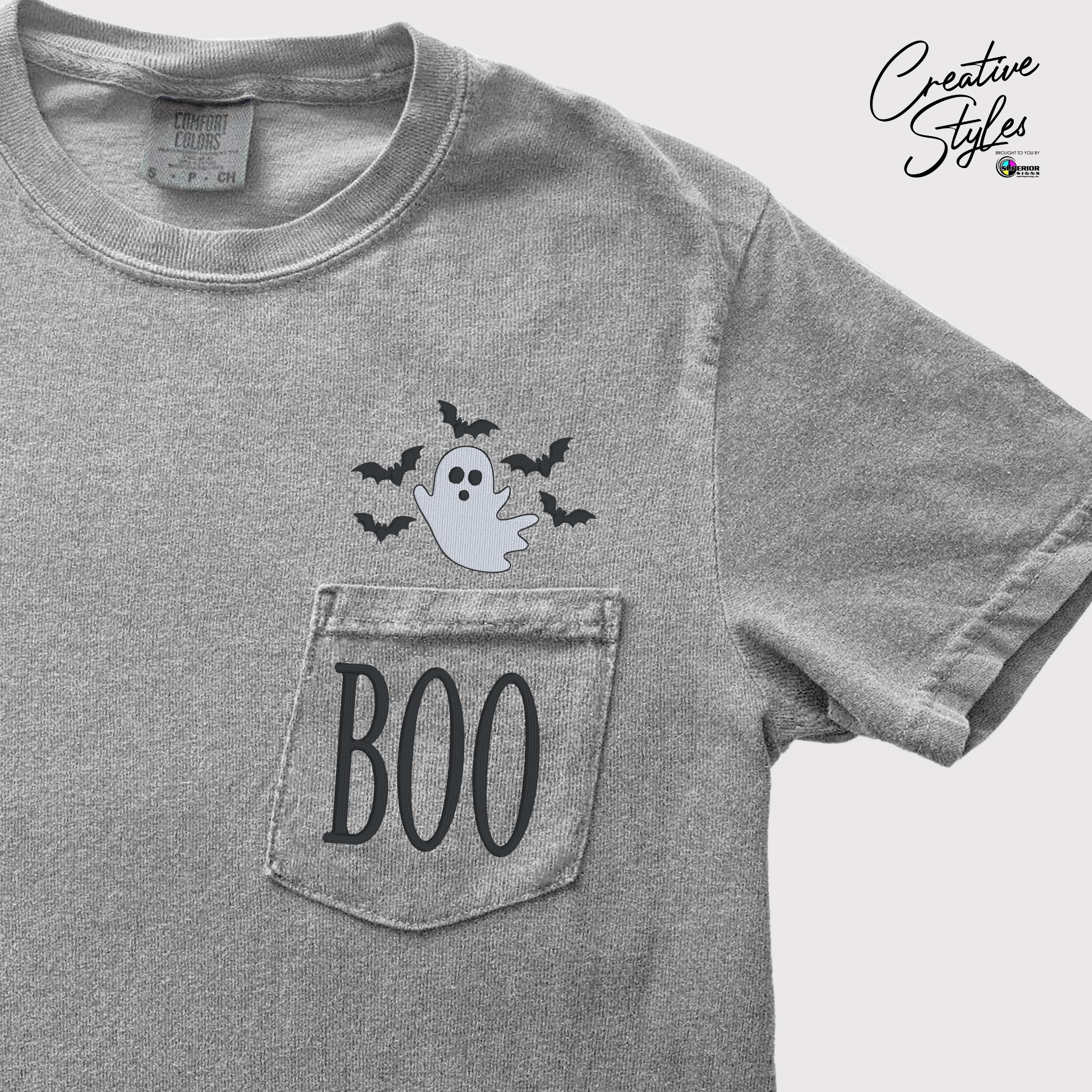 Boo Ghost Bats Pocket Embroidered Pocket Tee