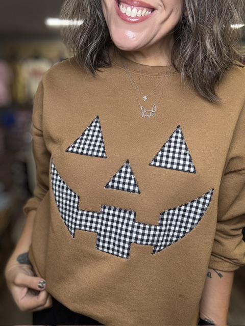 Jack O Lantern Applique Embroidered Crewneck Sweatshirt