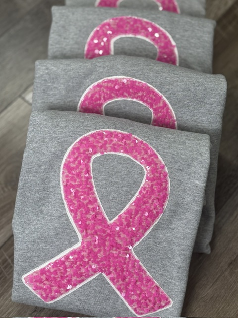 Pink Sequin Ribbon Embroidered Crewneck