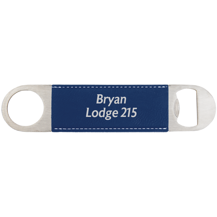 1 1/2" x 7" Blue/Silver Leatherette Bottle Opener