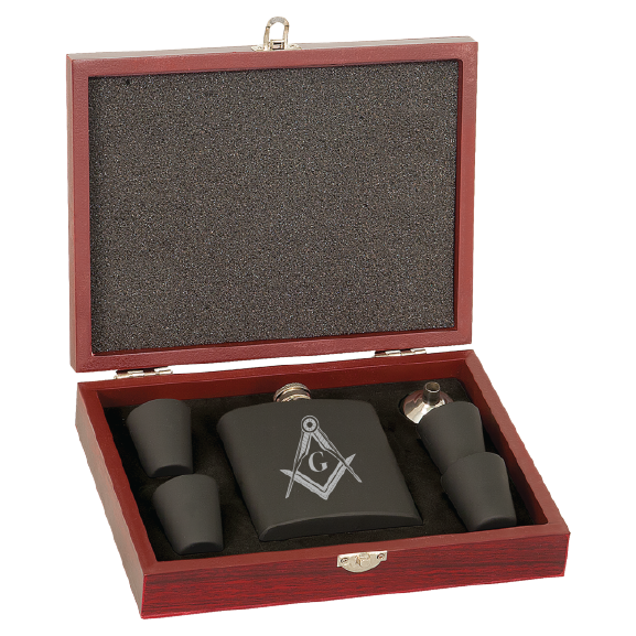 6oz Matte Black Stainless Steel Flask Set in Wood Presentation Box