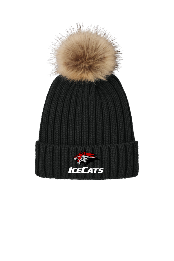 BV Ice Cats Faux Fur Pom Beanie STITCHED