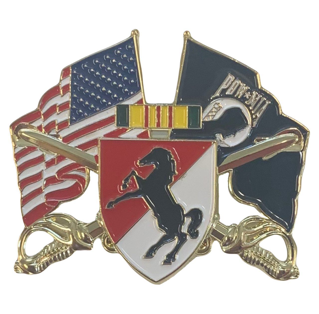 US and POW flag pin with Vietnam Ribbon