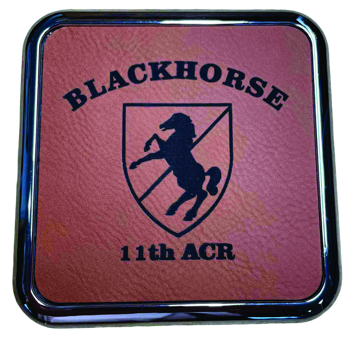 Lasered Leatherette Coaster with Silver Edge