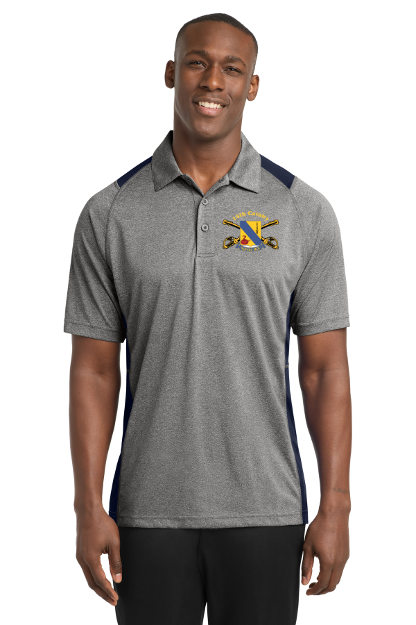 Heather Polo with 14th Cavalry Embroidered Unit Crest
