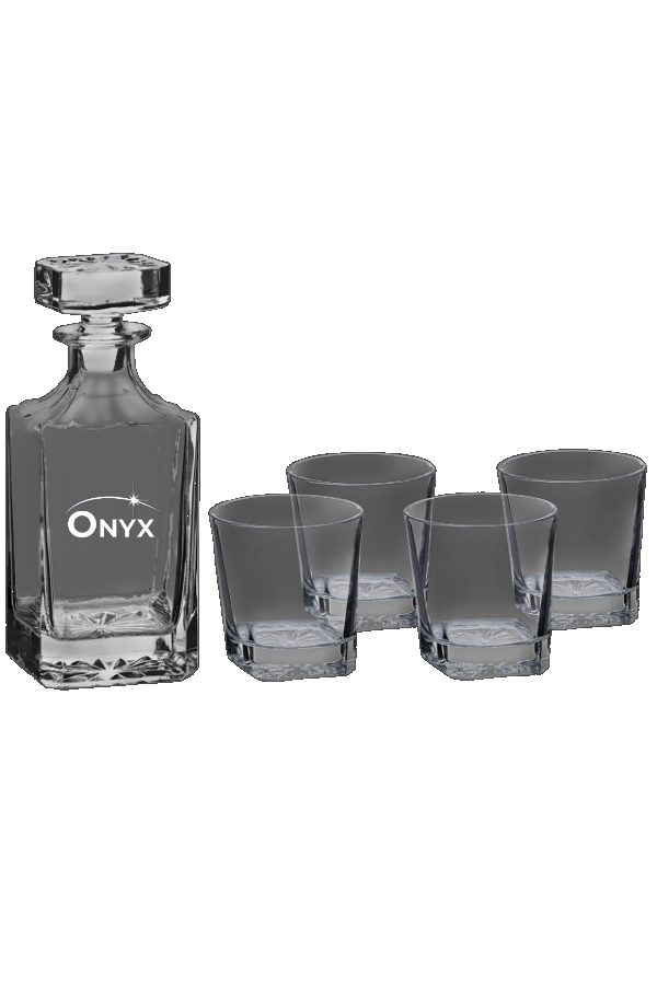 750 ML Square Glass Decanter with 4 Rocks 11 oz. Glasses/Foam Lined Gift Box