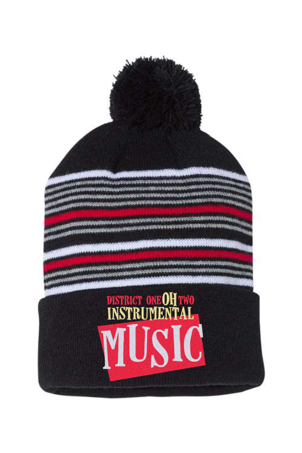 12" Striped Pom-Pom Cuffed Beanie
