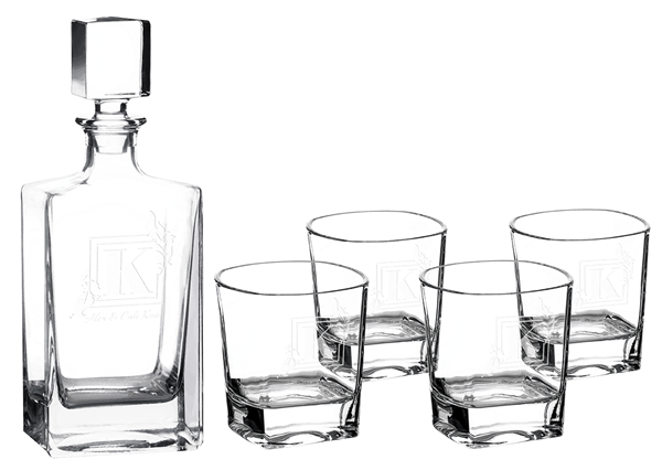 810ML Rectangle Glass Decanter with 4 8oz Rocks Glasses with Foam Lined Gift Box