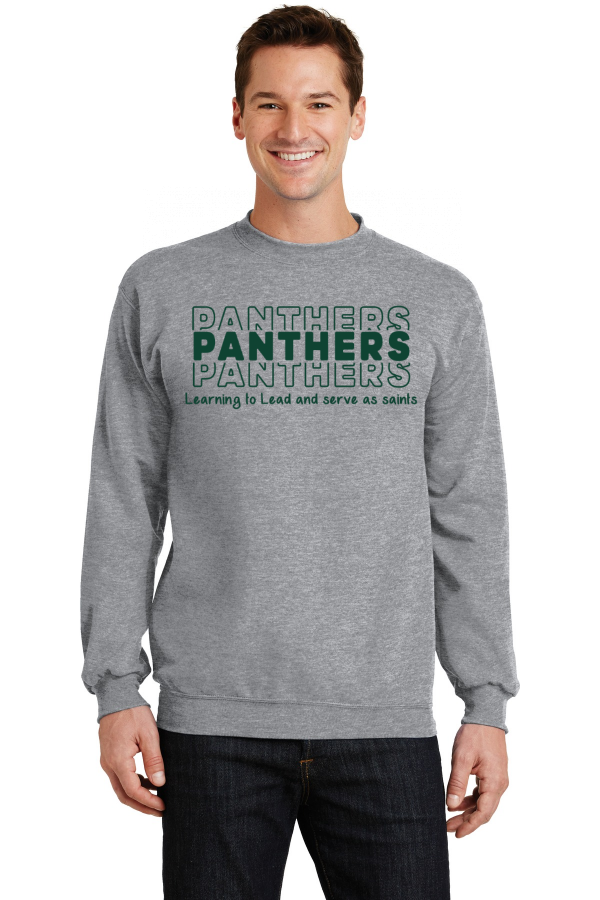 Panthers Stacked Adult Port & Co Core Fleece Crewneck Sweatshirt