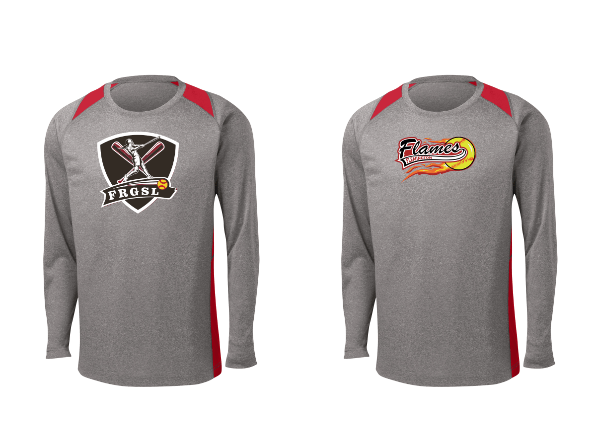 Adult Sport-Tek Long Sleeve Heather Colorblock Contender Tee printed full front