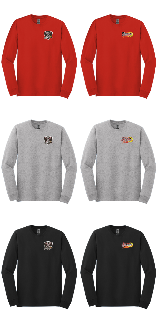 Gildan Heavy Cotton 100% Cotton Long Sleeve T-Shirt printed left chest