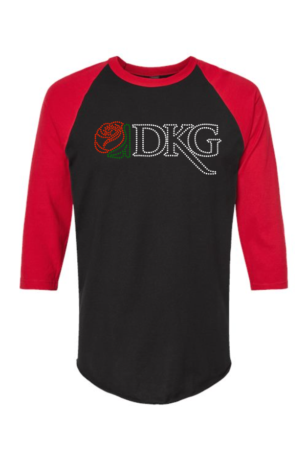 DKG Baseball Tee w/ front rhinestone logo, backprint 245
