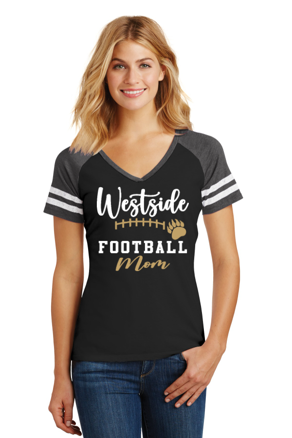 D009 DM476 Football Mom Womenâ€™s Game V-Neck Tee