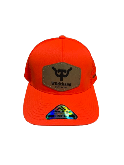 104C Pacific Headwear Blaze Orange - Lasered Patch and side embroidery